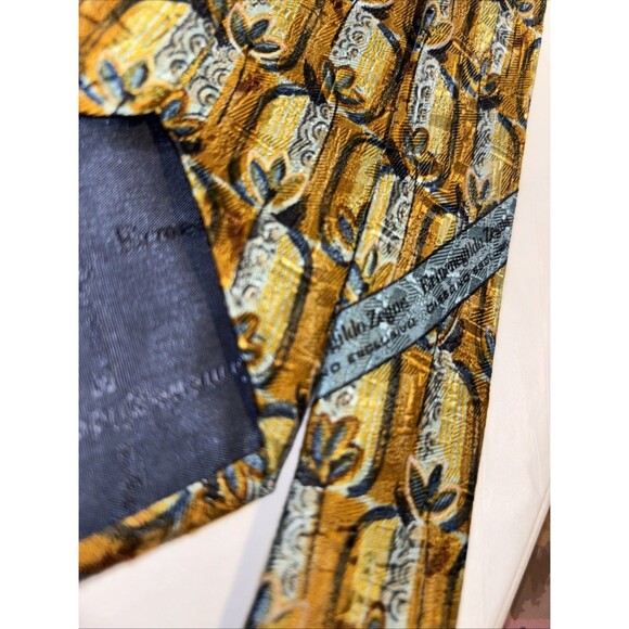 Ermenegildo ZEGNA REPP Tie Gold Blue Silver Italy 100% Woven Silk 60” X 3 3/4” - Picture 9 of 16